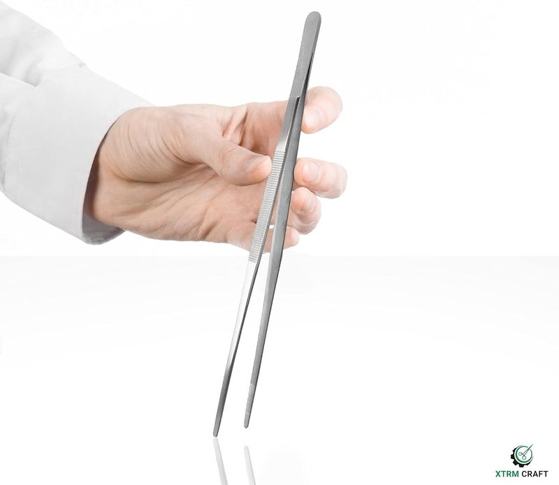 XTRM CRAFT Thumb Dressing Forceps, Mulipurpose Tweezer Stainless Steel, Serrated Tip Straight 12 Inch - Image 3